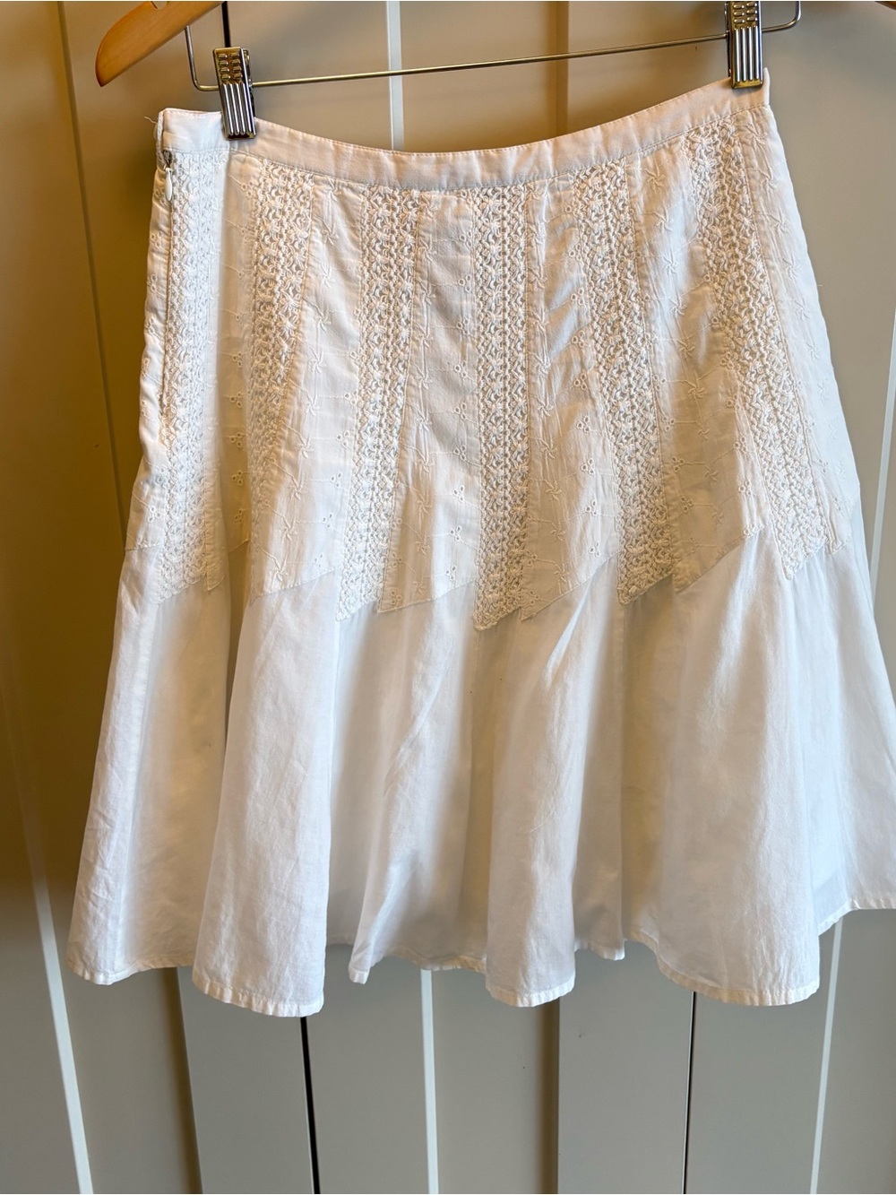 Vintage White Embroidered Eyelet  A-Line Skirt - boho-cottagecore-western
